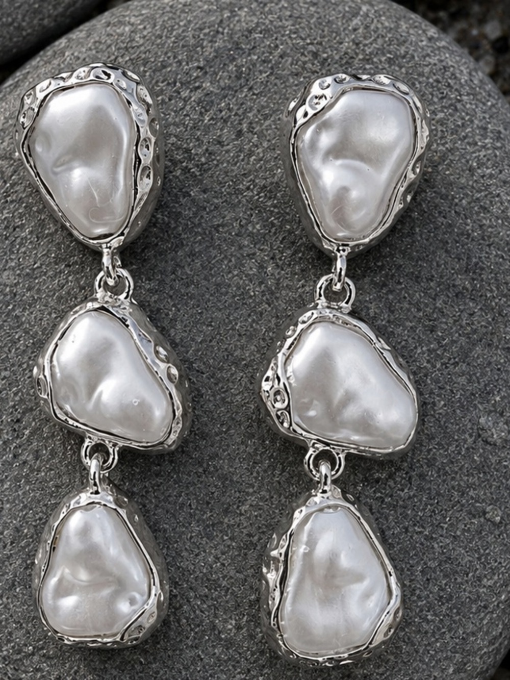 Silver-Tone Baroque Pearl Drop Earrings - Picture 1 of 5